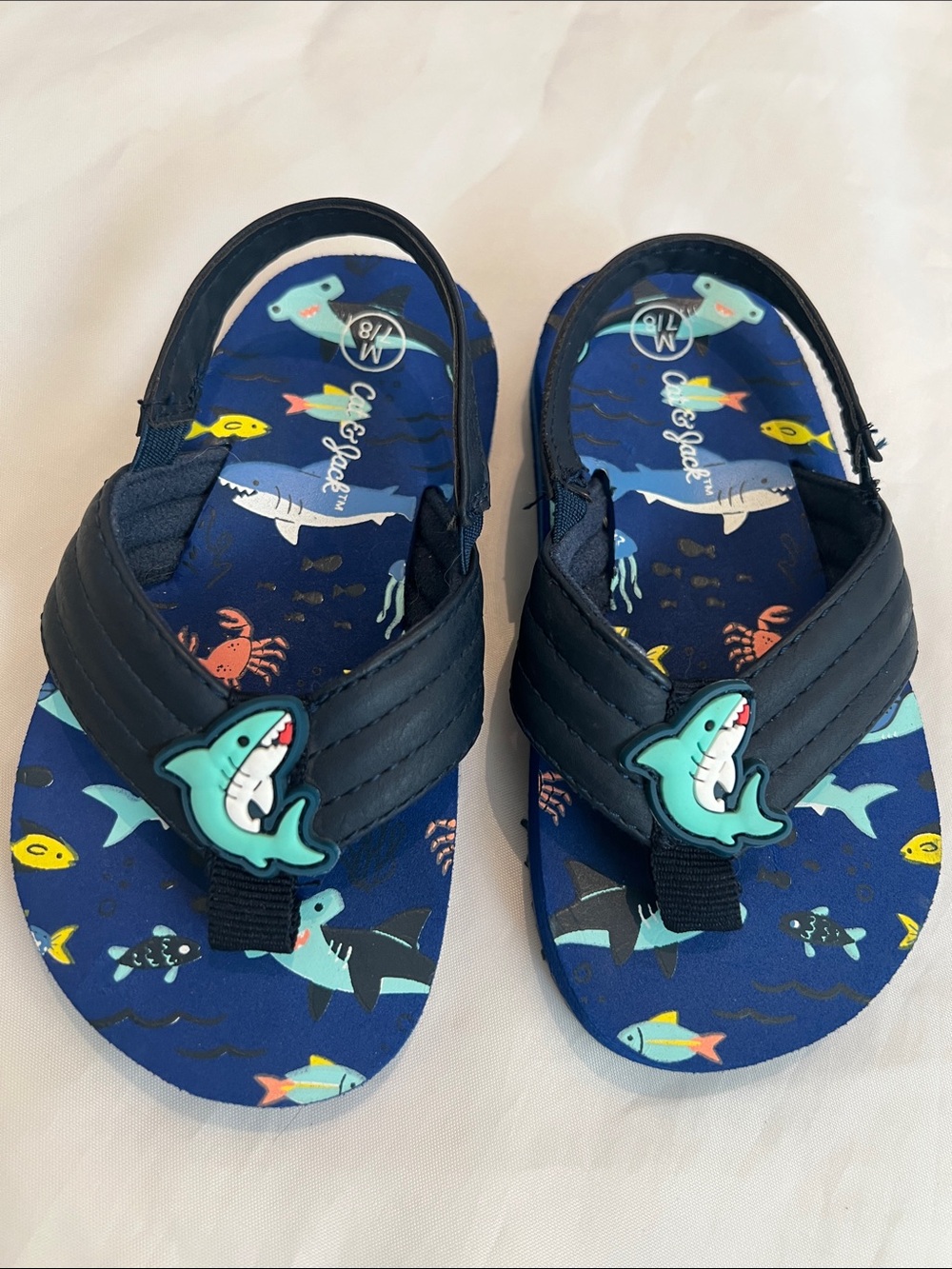 “Bundle 10/$13” cat and jack 7/8 toddler Shark Print Navy Blue Flip Flop Sandals